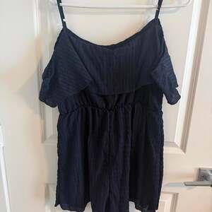 Women's XXL Navy Blue Striped Ruffle Romper